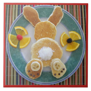 Pancake Rabbit Breakfast Fun Designer Tile Trivet Tegeltje