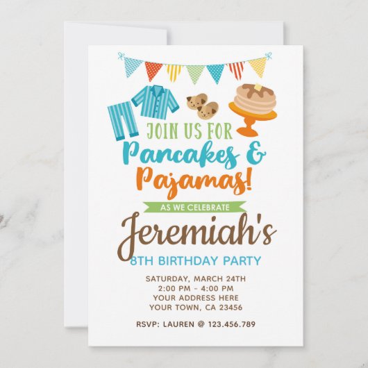 Pancakes and Pajamas Boy Birthday Invitation Kaart (Voorkant)