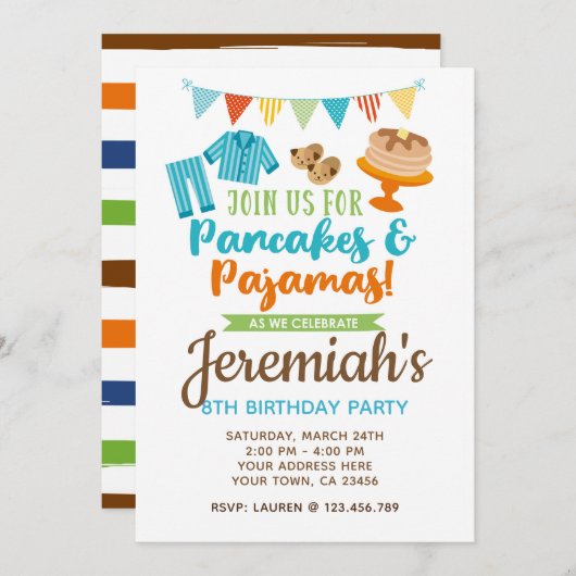 Pancakes and Pajamas Boy Birthday Invitation Kaart (Voorkant / Achterkant)