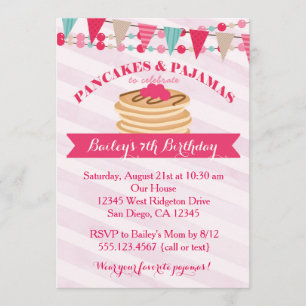 Pancakes and Pajamas Girl Birthday Invitation Kaart