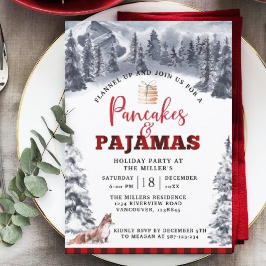 Pancakes and Pajamas Holiday Party, Rustic Kaart