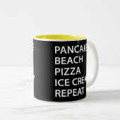 Pancakes Beach Pizza Ice Cream Repeat Tweekleurige Koffiemok (Voorkant rechts)
