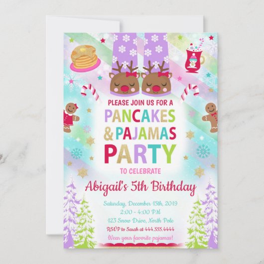 Pancakes de Noël et pyjamas Invitation d'anniversa (Devant)