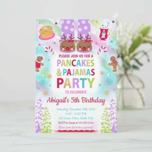 Pancakes de Noël et pyjamas Invitation d'anniversa (Debout devant)