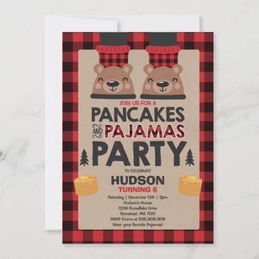 Pancakes De Noël Et Pyjamas Invitation Lumberjack (Devant)