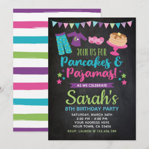 Pancakes en Pajamas Birthday Chalkboard Invite Kaart