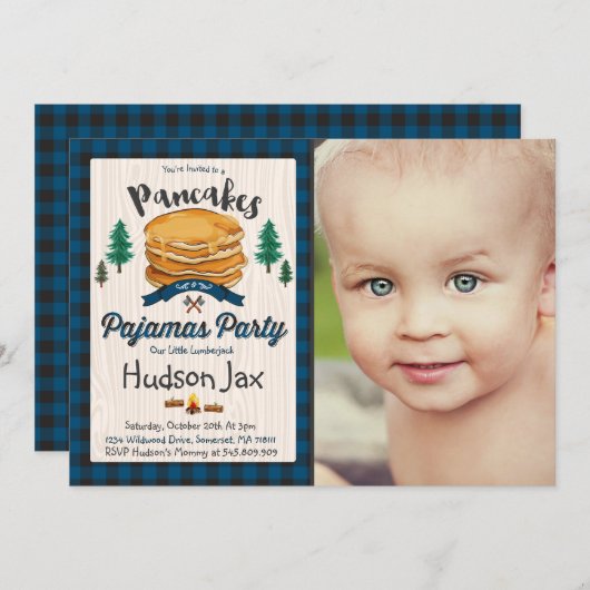 Pancakes Et Pajamas Invitation Plaid (Devant / Derrière)