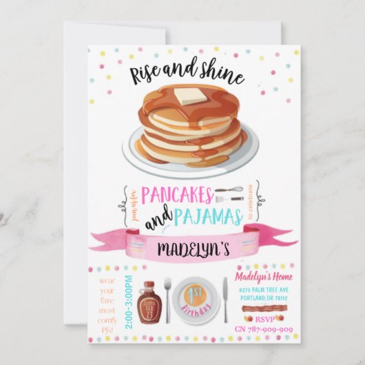 Pancakes et Pyjamas 1er Anniversaire Carte d'invit (Devant)