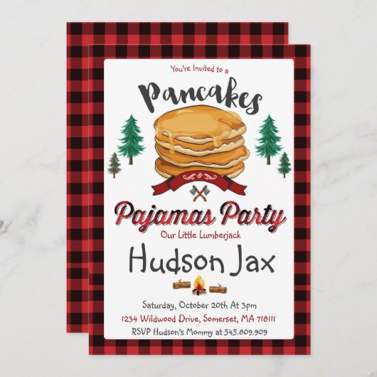 Pancakes Et Pyjamas Anniversaire Invitation Plaid (Devant / Derrière)