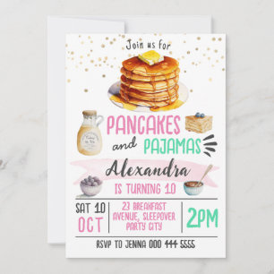 Pancakes et pyjamas couché Invitation Anniversaire