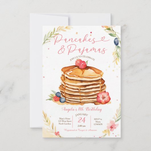 Pancakes et Pyjamas Fête Anniversaire Invitation (Devant)
