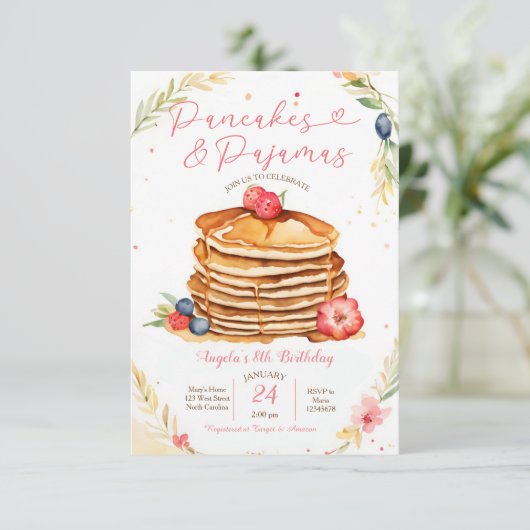 Pancakes et Pyjamas Fête Anniversaire Invitation (Debout devant)