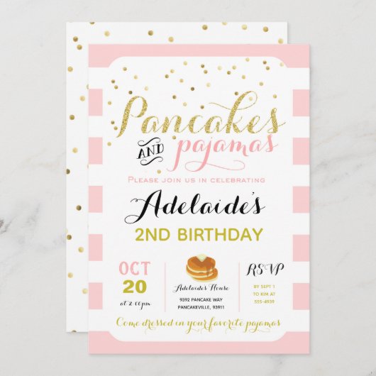 Pancakes et pyjamas Invitation Anniversaire (Devant / Derrière)