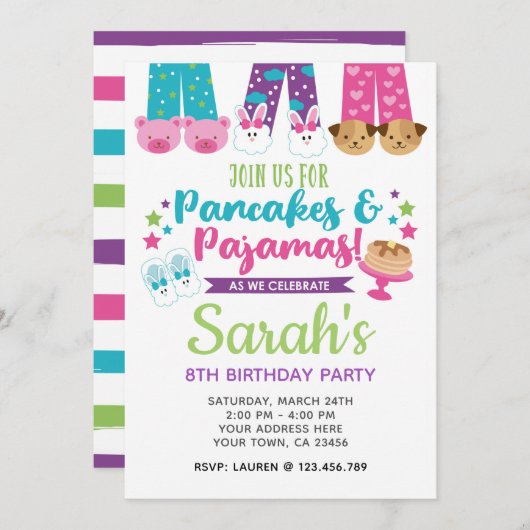 Pancakes et pyjamas Invitation d'anniversaire (Devant / Derrière)