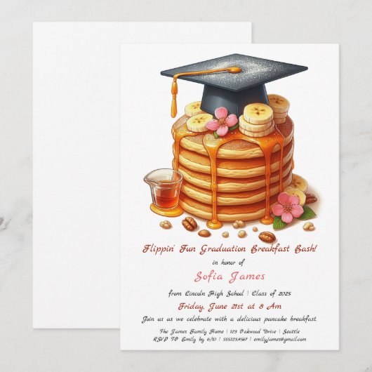 Pancakes Graduation Party Invitation (Devant / Derrière)