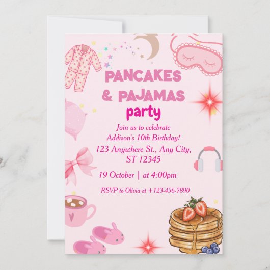 Pancakes Pajamas fête Anniversaire Invitation (Devant)