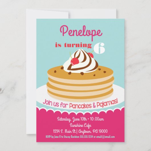 Pancakes Pajamas Invitation Filles Anniversaire (Devant)