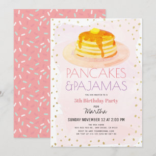 Pancakes & Pajamas Pink Gold Girl Birthday Kaart