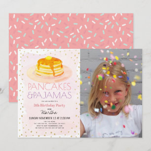Pancakes & Pajamas Pink Gold Girl Fotodag Kaart