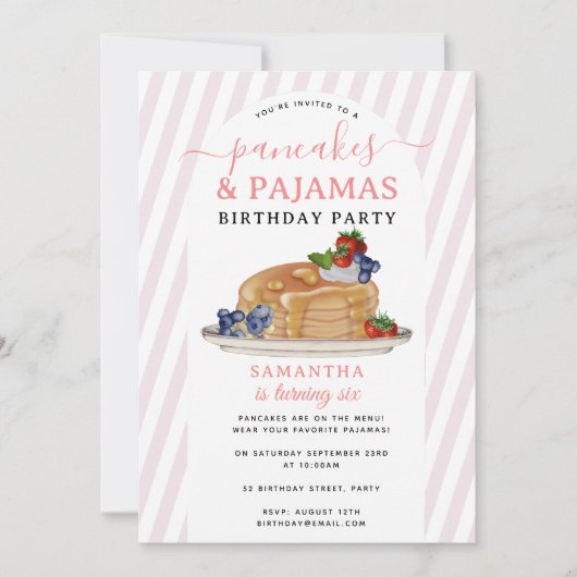 Pancakes Pajamas PJ's Girl Kids Birthday Party Kaart (Voorkant)