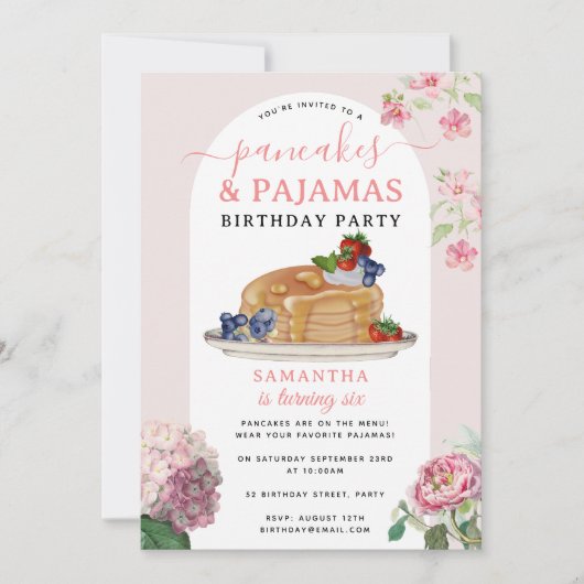 Pancakes Pajamas PJ's Girl Kids Birthday Party Kaart (Voorkant)