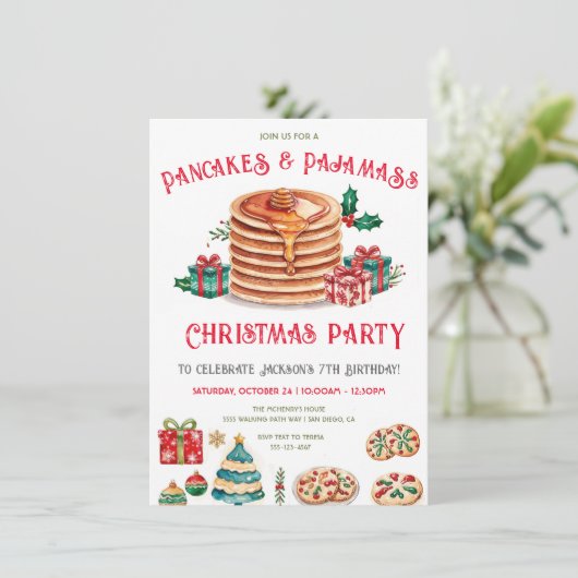 Pancakes & Pyjamas Carte d'invitation de Noël (Debout devant)