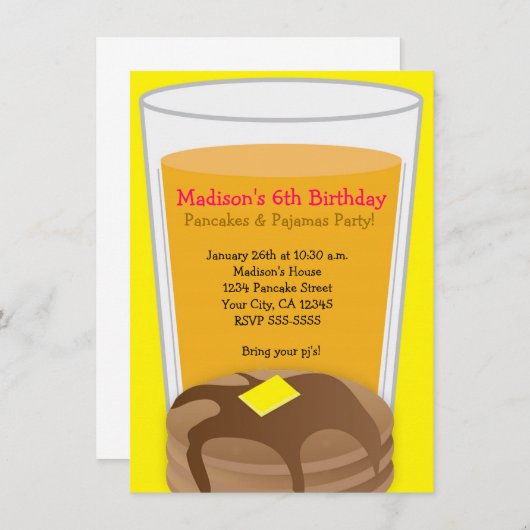 Pancakes & Pyjamas Jaune Brunch Party Invitation (Devant / Derrière)