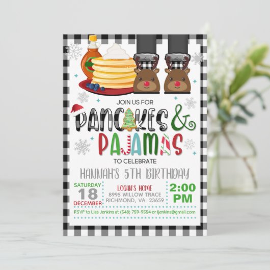 Pancakes & pyjama's - kerstfeest uitnodiging G (Staand voorkant)