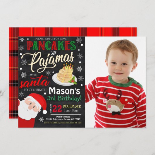 Pancakes & Pyjamas Noël Anniversaire Invitation (Devant / Derrière)