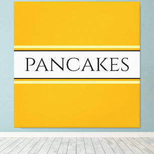 PANCAKES Tekst Helder Gouden Gele Witte Strepen Canvas Afdruk