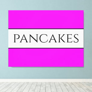 PANCAKES Tekst Leuk Helder Levendig Roze Wit Strep Canvas Afdruk