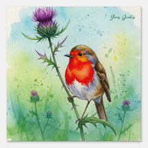 Aquarelle botanique de Robin Bird et fleur de char
