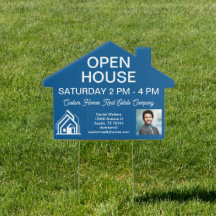 Chic Blue Open House Real Estate Company Home Yard