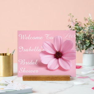 Pancarte de Fête de Mariage Florale Cosmos Rose