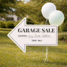 Pancarte de flèche pour vente de garage avec infor