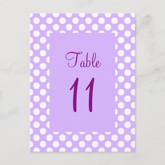 Pancarte de numéro de table à pois blancs et viole (Devant)