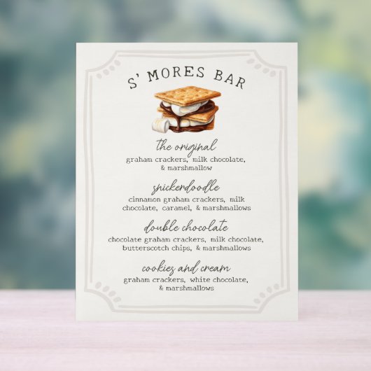 Pancarte de recette de bar de S'mores pour feu de  (Neutre)