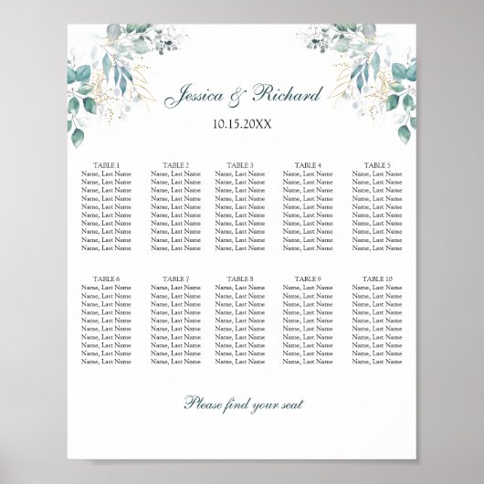 Pancarte de tableau de placement de 10 tables (Devant)