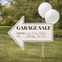 Pancarte de vente de garage avec adresse et date p