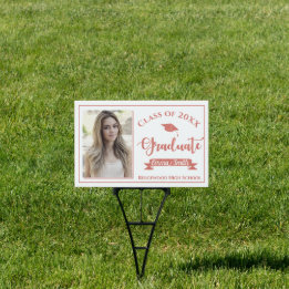 Pancarte Faux Rose Gold Class Of 2025 Photo Graduation Yard