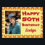 Pancarte Orange Flower 50th Birthday Photo<br><div class="desc">Lancez son grand jour avec cette enseigne Orange Flower 50th Birthday. Personnalisez avec son nom,  son âge et une photo préférée. Ce panneau fleuri coloré présente des fleurs d'oranger contre un arrière - plan jaune audacieux.</div>