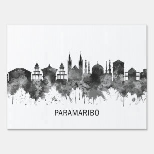 Pancarte Paramaribo Suriname Skyline BW