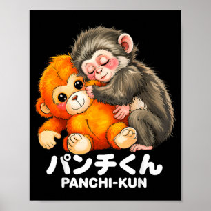 Panchi kun met knuffel speelgoed baby makaken aap poster