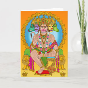 Panchmukhi Hanuman-Wenskaart   Hindu Lord Hanu Kaart