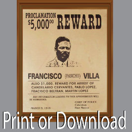 Pancho Villa  Gezocht Poster Reward