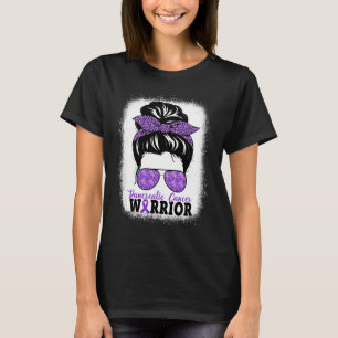 Pancreas Cancer Warrior Messy Bun Hair Leopard T-shirt