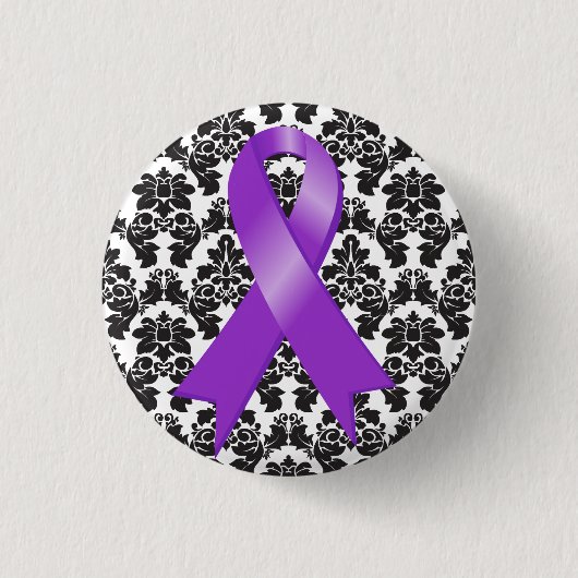 Pancreaskanker Damask Paars Ribbon Ronde Button 3,2 Cm (Voorkant)
