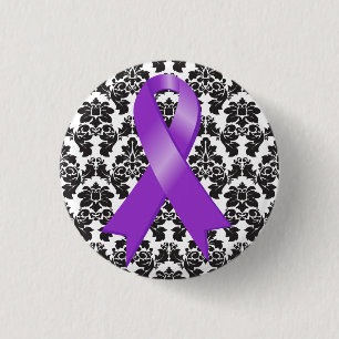 Pancreaskanker Damask Paars Ribbon Ronde Button 3,2 Cm
