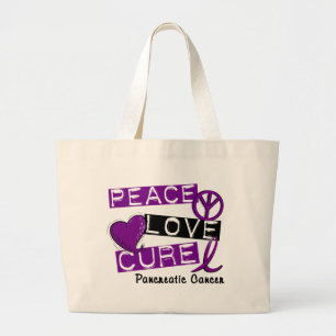 Pancreatische kankervoorlichting PEACE LOVE CURE 1 Grote Tote Bag
