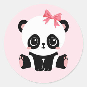 Panda Adorable Bébé Sur Stickers Rose (6 Stickers)